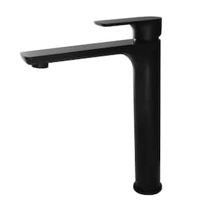 Single Handle Bathroom Vessel Sink Faucet with Modern 1-Hole Brass High Tall Bathroom Faucets in Matte Black