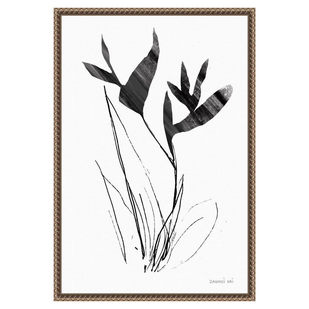 Paradise Botanicals I Black and White Canvas Print with Bronze Frame