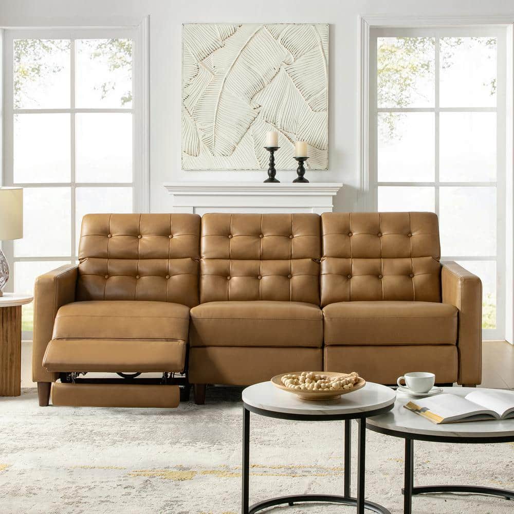 JAYDEN CREATION Jahwe Camel 84.5 in. W Mid-Century Modern Faux