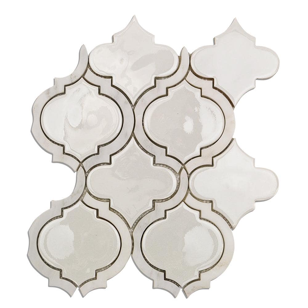 Glacier White Arabesque Ceramic Mosaic Tile Sheet