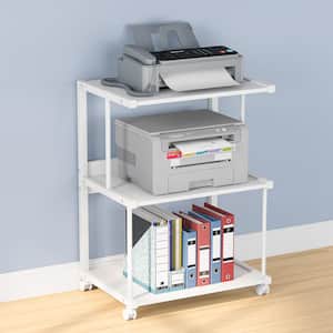 Patrick White Mobile Printer Stand with 3-Tier Storage Shelf