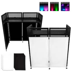 DJ Facade Booth with Black & White Lighting Scrims, 40" x 19.6" DJ Table, Foldable Metal Frame DJ Booth Panel for Show,