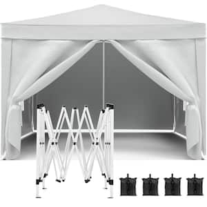 10 ft. x 10 ft. White Folding Pop Up Canopy, Outdoor Event Shelter with 4 Removable Sidewalls, Weight Bag and Carry Bag