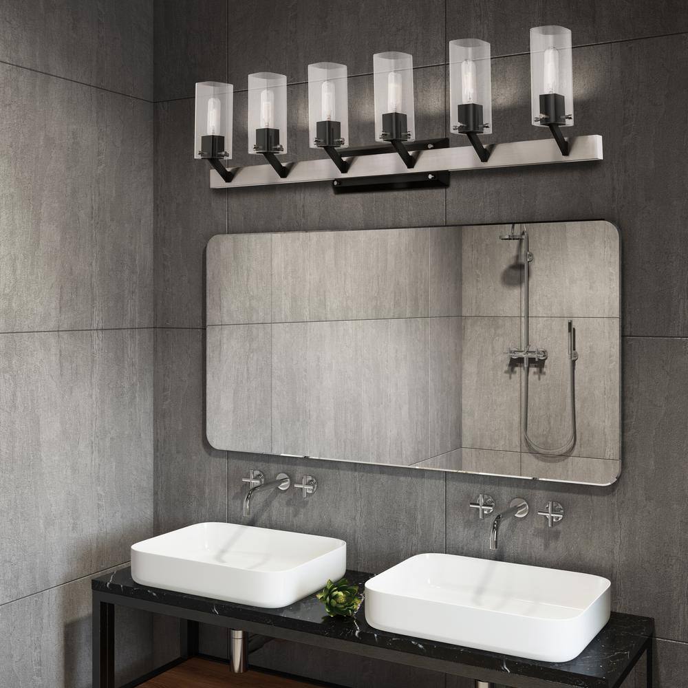 Beckett Brushed Nickel 6-Light Vanity with Clear Square Glass