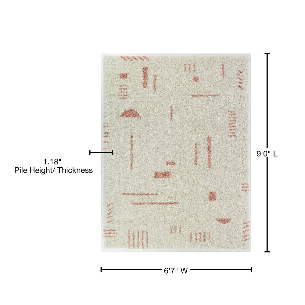 Himalaya Sherpa-Inspired White and Pink Shag Area Rug - 9' x 12'