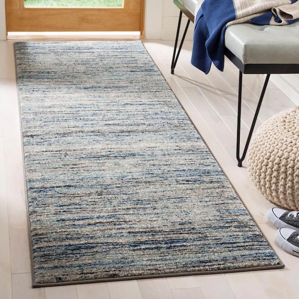 Galaxy 2 ft. x 10 ft. Blue/Gray Striped Abstract Runner Rug