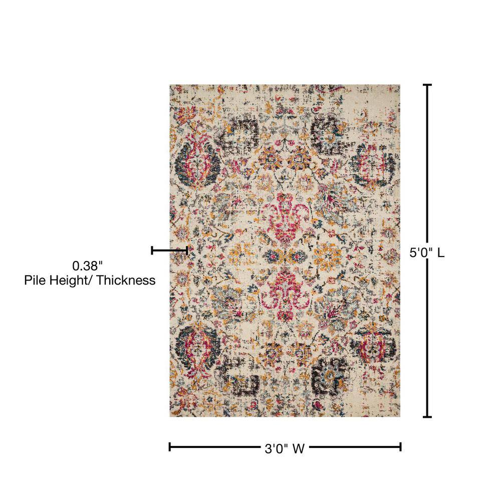 Nadia Ivory Multi Round Synthetic Stain-Resistant Rug