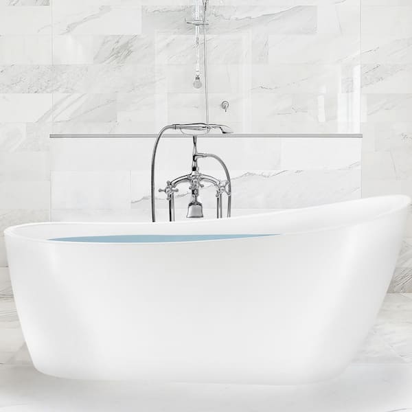 Freestanding 66.9 in. Fiberglass Flatbottom Modern Stand Alone Non-Whirlpool Bathtub in Glossy White