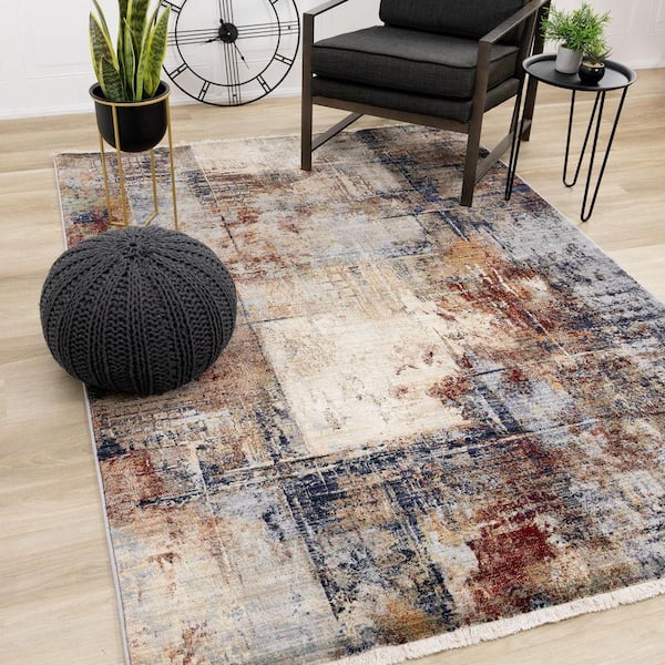 Solvyn Collections 5 ft. x 8 ft. Beige Distressed Indoor Area Rug