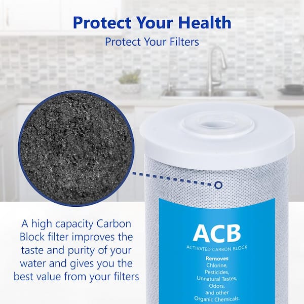 5 Pack Big Blue Water Filter Activated Carbon Block Filter - Whole House -  5 Micron - 4.5