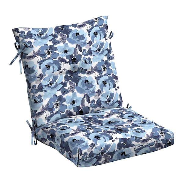 ARDEN 21 in. x 21 in. Outdoor Plush Modern Tufted Blowfill Dining Chair Cushion, Blue Garden Floral