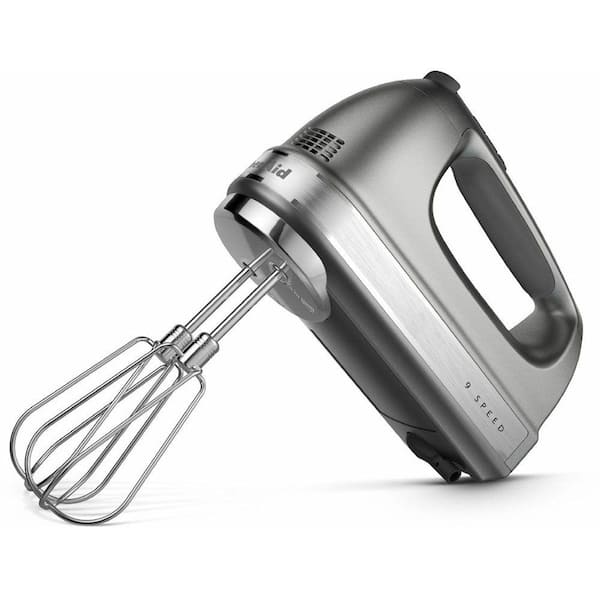 KitchenAid 9-Speed Contour Silver Hand Mixer with Beater and Whisk Attachments