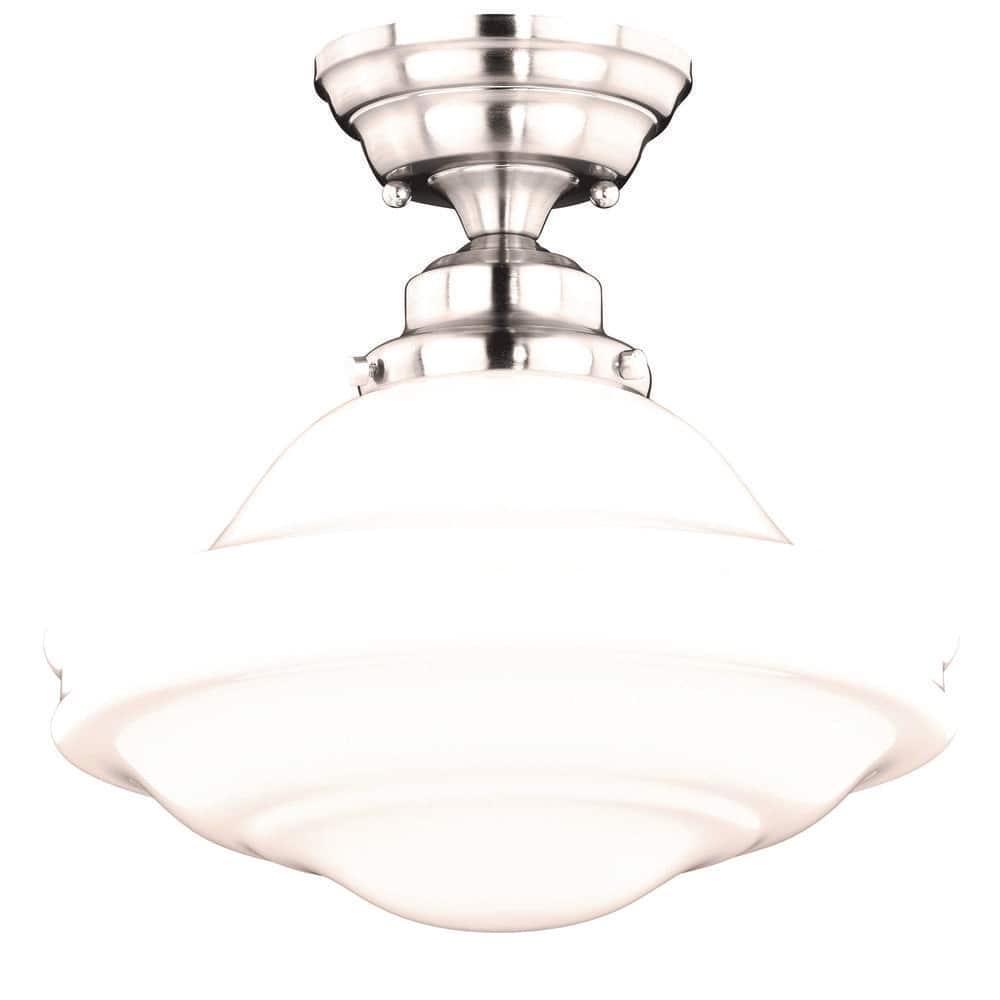 Huntley 12" Satin Nickel Farmhouse Semi Flush Mount Ceiling Light