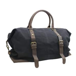 18 in. Black Medium Classic Antique Style Cotton Canvas with Full Grain Leather Overnight Duffel Bag