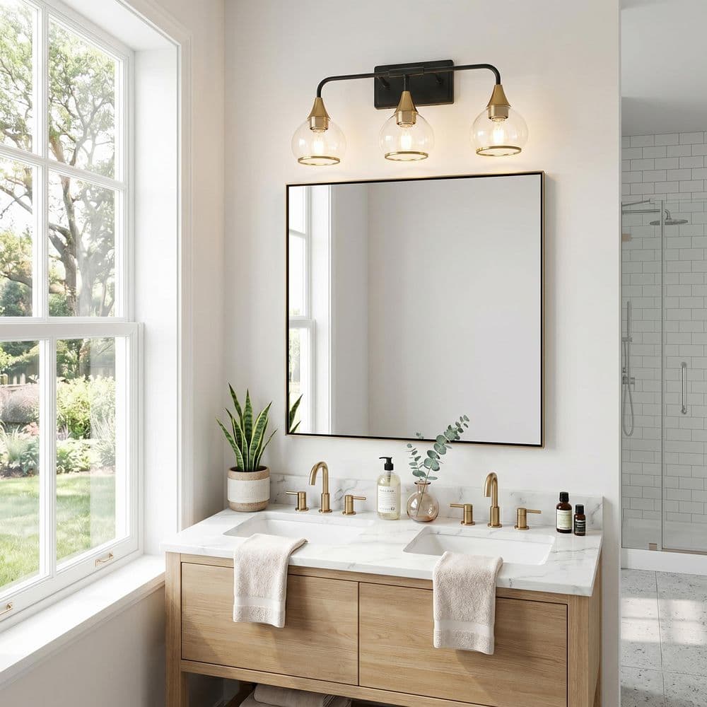 23 in. 3‑Light Black and Gold Industrial Bathroom Vanity Light Clear Glass Shade Wall Sconce Fixture for Bathroom Mirror price history on PriceWatchPro