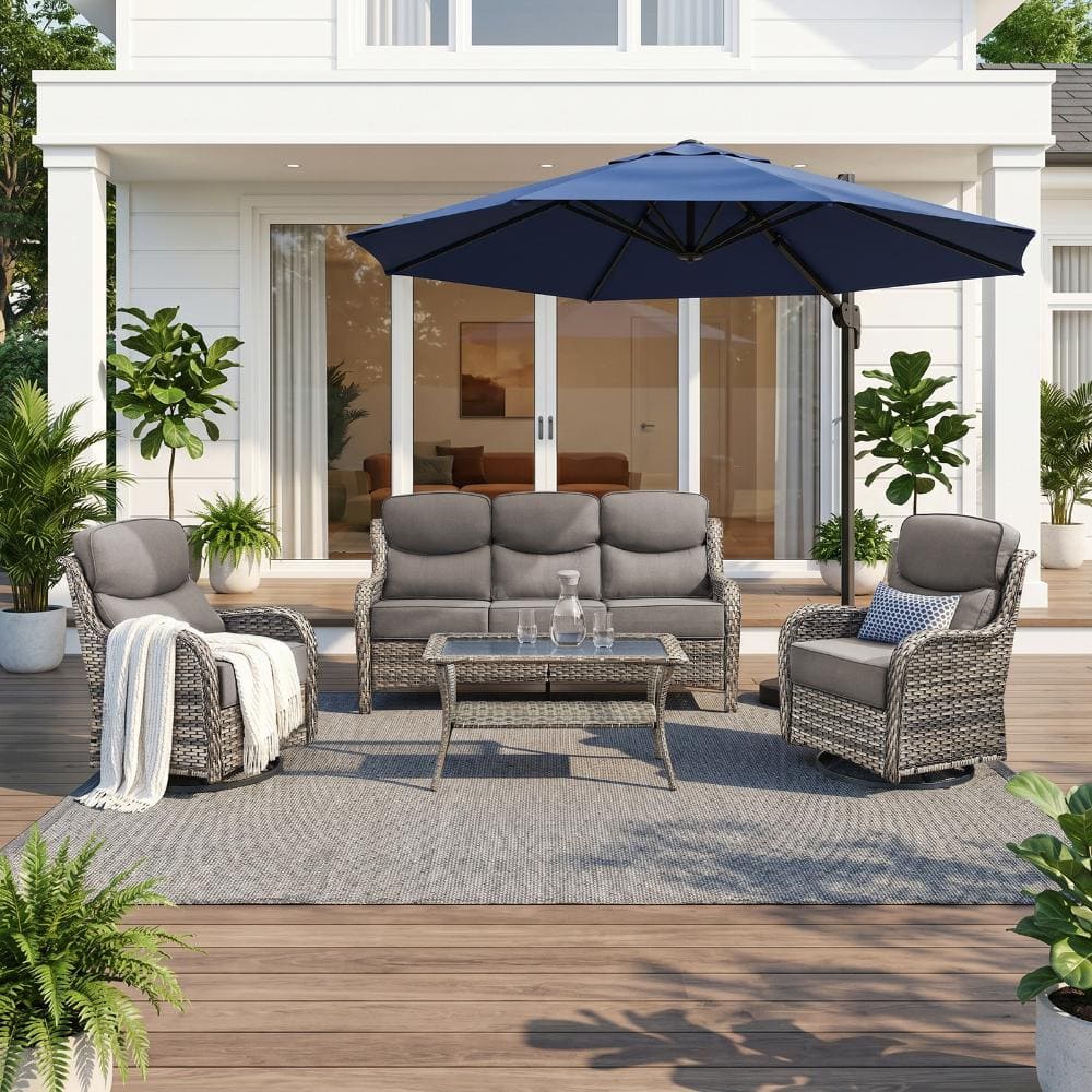 Novaswivel Gray 4-Piece Wicker Patio Conversation Set with 6 in. Olefin Gray Cushions, 2 Swivel Chairs & Coffee Table price history on PriceWatchPro