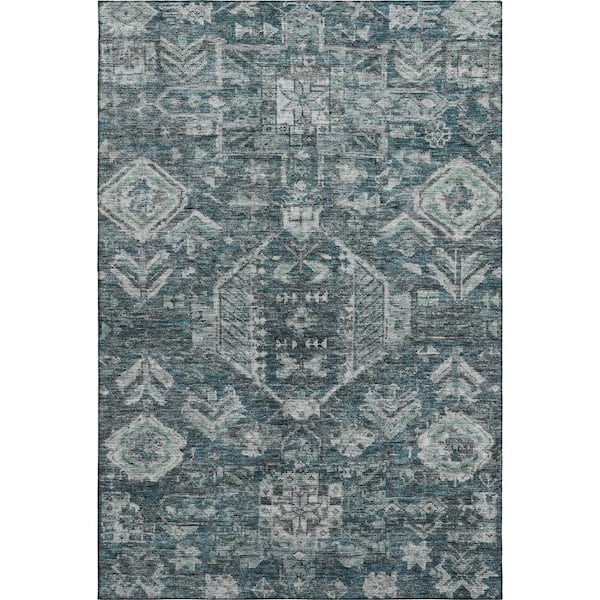 Mayfield Premium Machine Washable Abstract AMF2356 Teal 10 ft. x 14 ft. Area Rug
