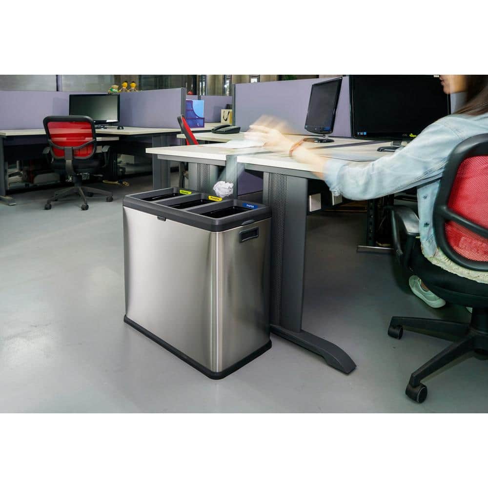 Silver Stainless Steel 16-Gallon Open Top Recycling Bin