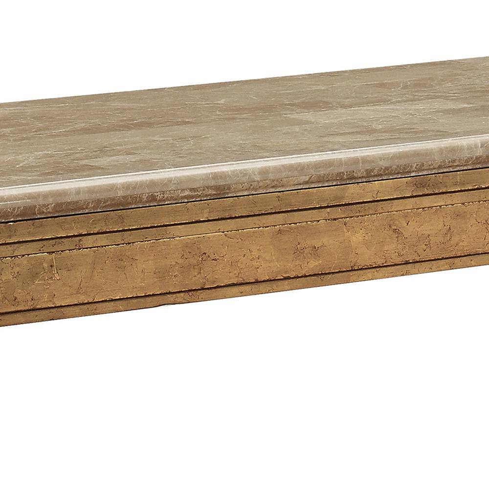Antique Gold Marble Top Sofa Table with Carved Wood Legs