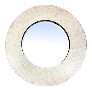 Bianca Moderno Large Mother of Pearl 33 in. x 33 in. Classic Round Framed Multi Color Decorative Mirror