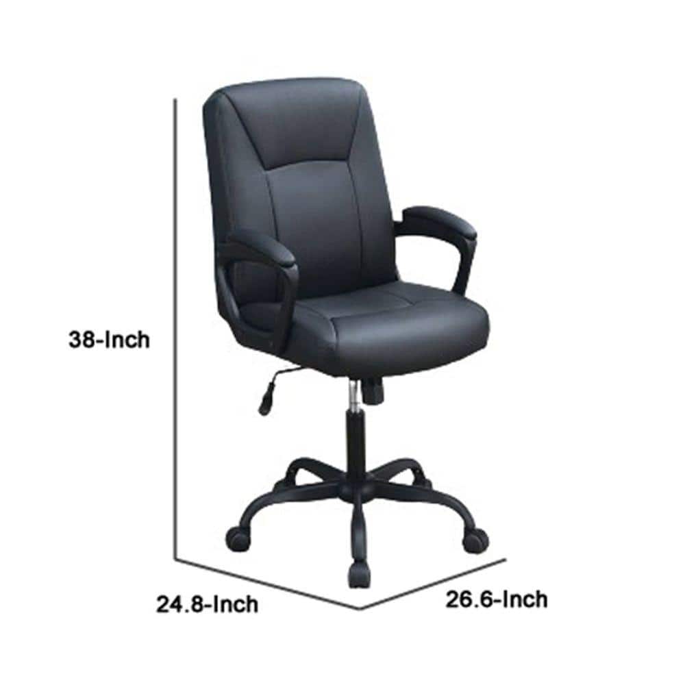 Black Leather Swivel Task Chair with Fixed Arms