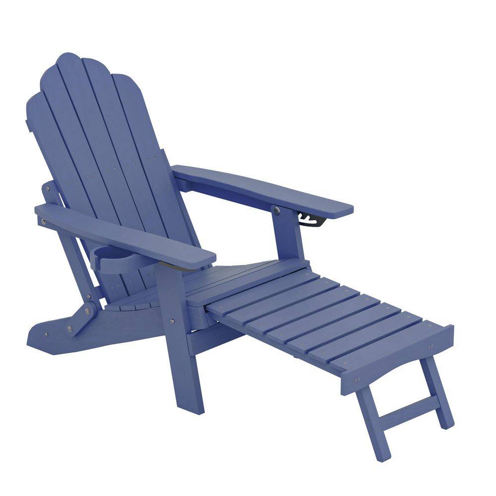 Navy Blue Folding Adirondack Chair with Retractable Ottoman, Plastic Adirondack Chair with Cup Holder Set of 1 price history on PriceWatchPro
