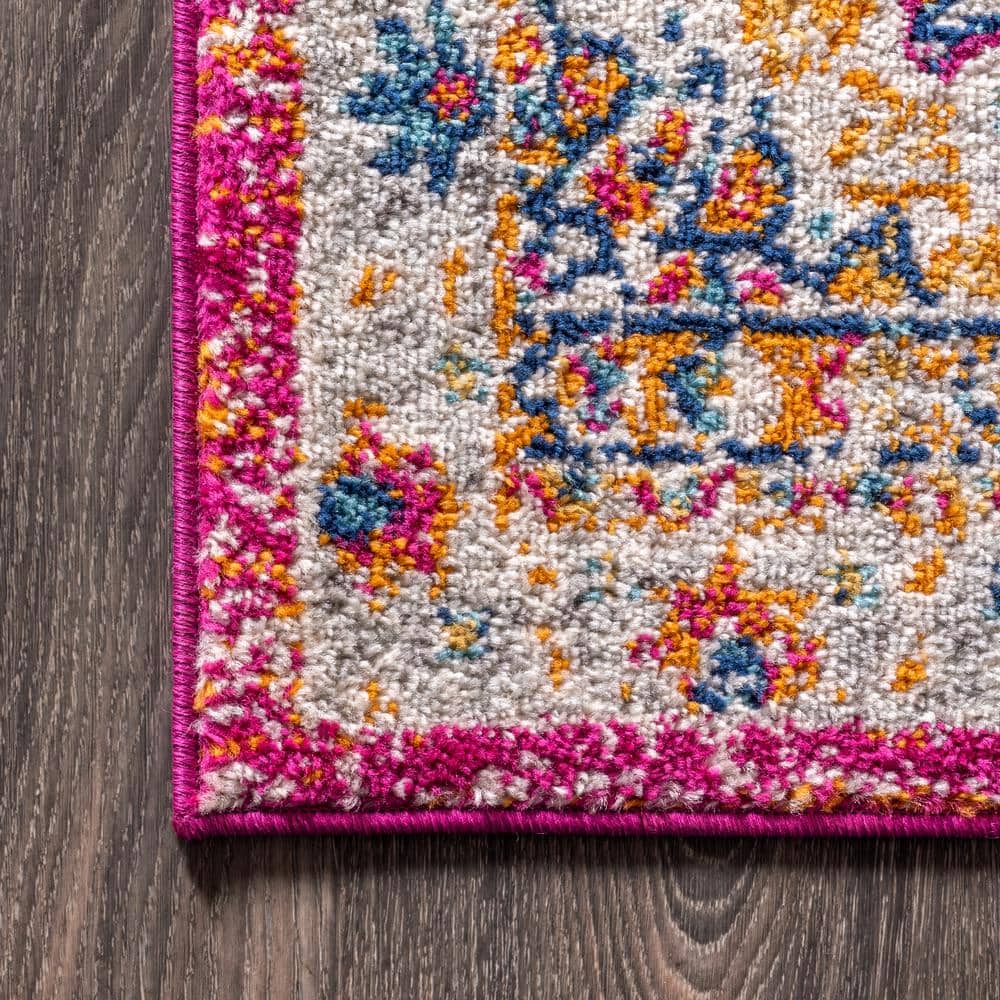 Bohemian Flair Pink and Cream Synthetic Medallion Area Rug