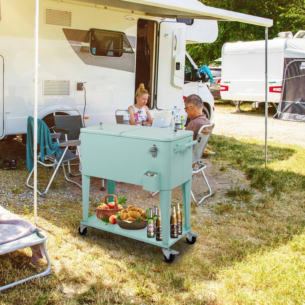 Mint Iron Wheeled Beverage Cooler Cart with Shelf