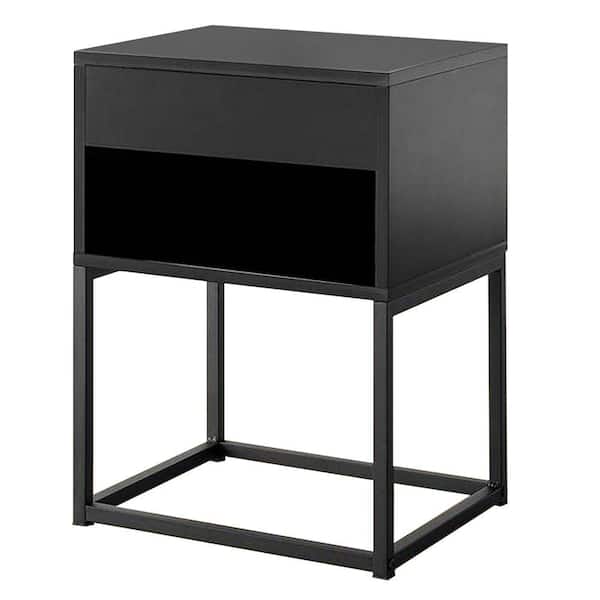 Benjara 35.43 in. Black 1-Drawer Wooden Nightstand