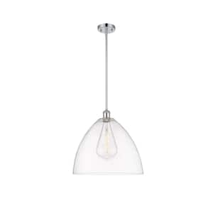 Bristol Glass 60-Watt 1 Light Polished Chrome Shaded Pendant Light with Clear glass Clear Glass Shade