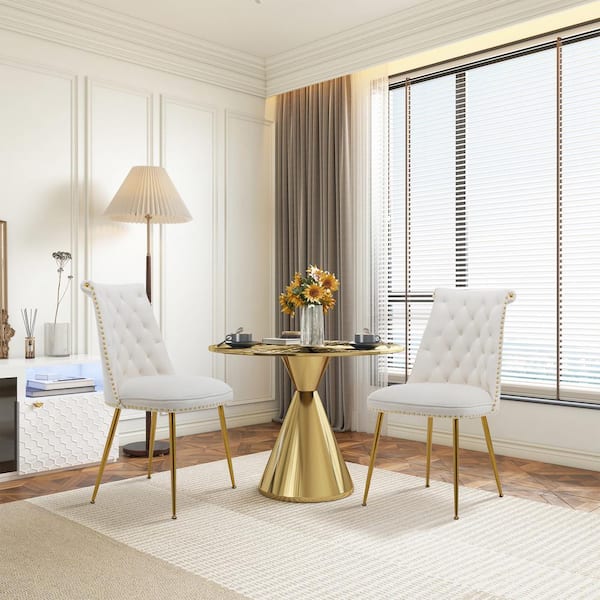 Clihome Beige Modern Featured Velvet Dining Chair with Adjustable Legs and Metal Feet (Set of 2)