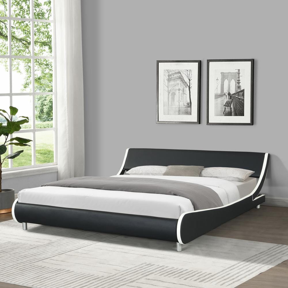 ANBAZAR Faux Leather Upholstered Bed Frame, King size Low Platform Bed