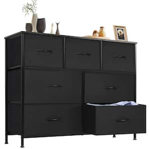 Miguel Black 39.3 in. W 7-Drawer Dresser with Fabric Bins and Steel Frame Storage Organizer Chest of Drawers