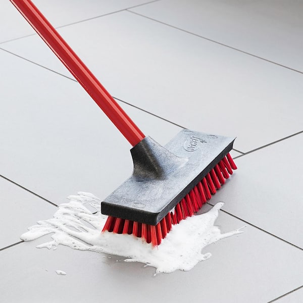 10.5 in. High Power Floor and Deck Scrub Brush with Steel Handle (2-Pack)
