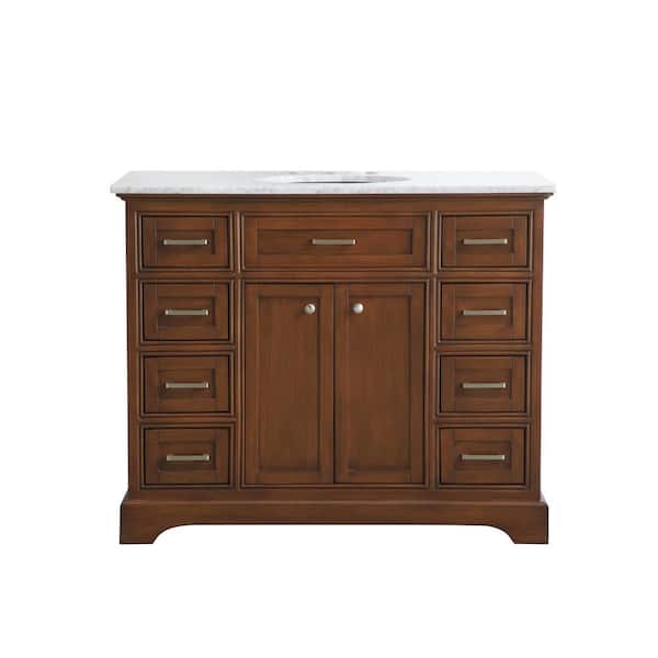 Unbranded Timeless Home 21.5 in. W x 42 in. D x 35 in. H Single Bathroom Vanity in Teak with White Marble Top and White Basin