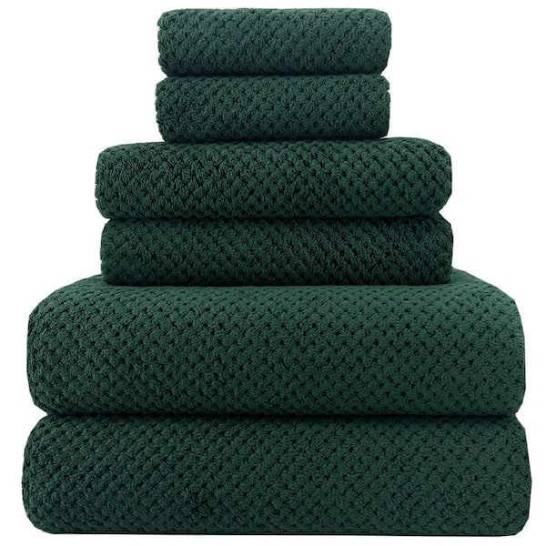 6-Piece Dark Green Quick Dry Super Soft Microfiber Towel Set