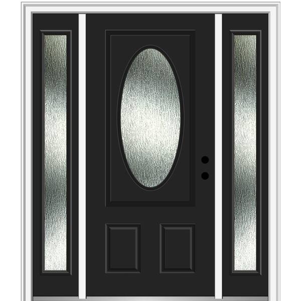 MMI Door 64 in. x 80 in. Left-Hand Inswing Rain Glass Black Fiberglass Prehung Front Door on 4-9/16 in. Frame
