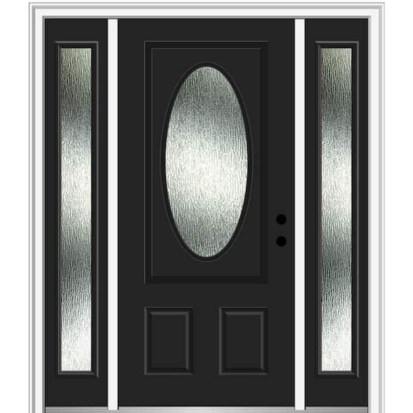 MMI Door 60 in. x 80 in. Left-Hand Inswing Rain Glass Black Fiberglass Prehung Front Door on 4-9/16 in. Frame