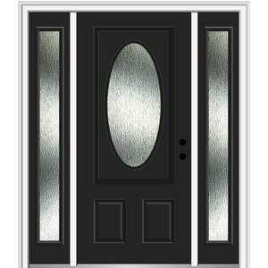 60 in. x 80 in. Left-Hand Inswing Rain Glass Black Fiberglass Prehung Front Door on 6-9/16 in. Frame