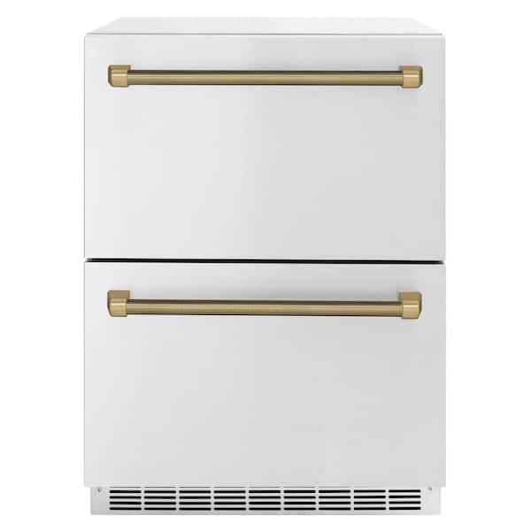 24 in. Autograph Touchstone 168 Can Outdoor Refrigerator Drawer with Stainless Steel Doors and Bronze Helix Handles