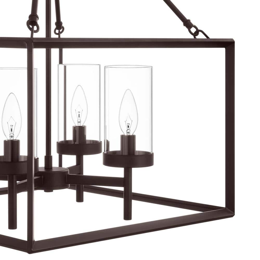 Bronze Rectangular Metal Chandelier with Clear Glass Shades