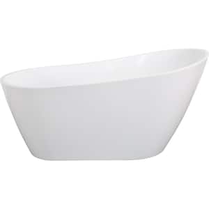 55 in. x 30-3/4 in. Acrylic Freestanding Contemporary Soaking Bathtub with Chrome Overflow and Drain in White