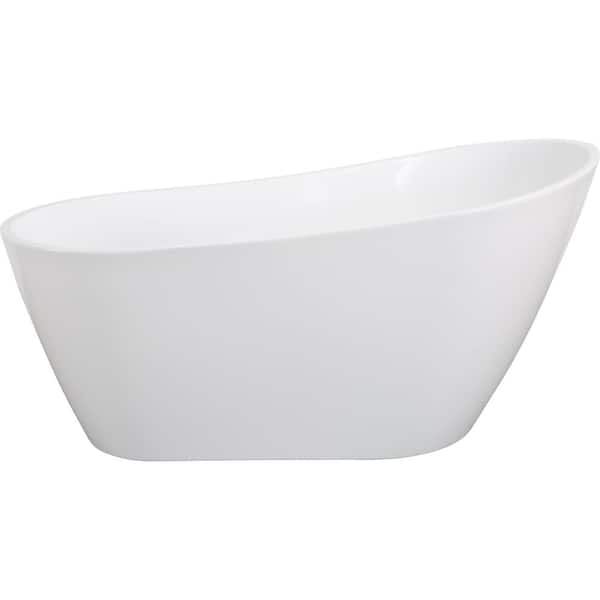 ANGELES HOME 55 in. x 30-3/4 in. Acrylic Freestanding Contemporary Soaking Bathtub with Chrome Overflow and Drain in White