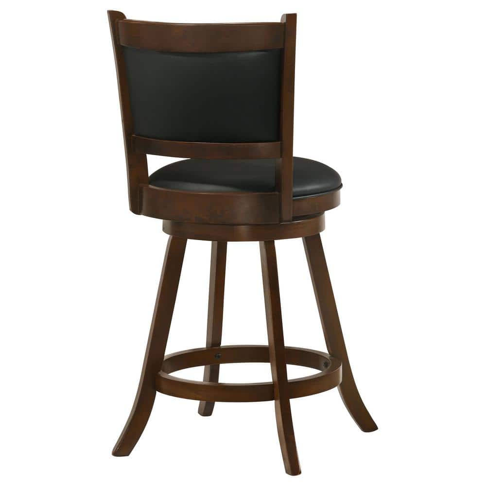 Chestnut and Black Swivel Wood Counter Stools with Faux Leather