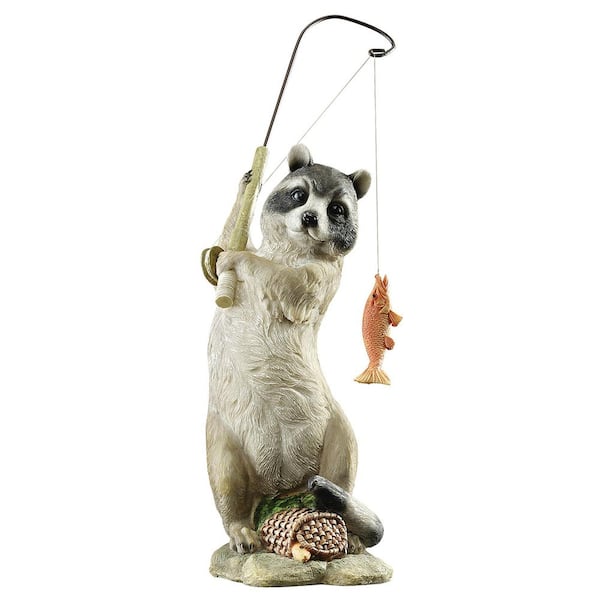 Design Toscano 12 in. H The Masked Fisherman Raccoon Statue