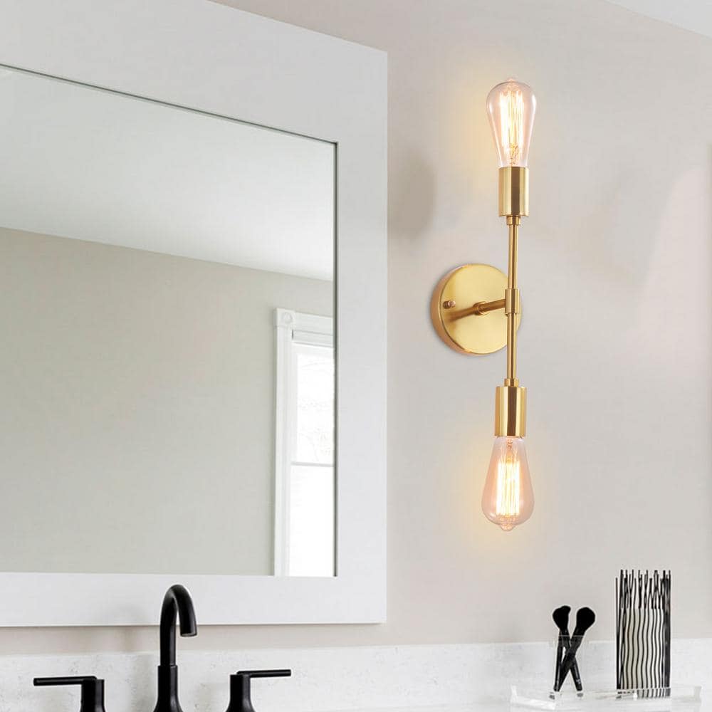 LWYTJO 5.6 in. 2-Light Gold Reversible Wall Sconce for Bathroom Living ...