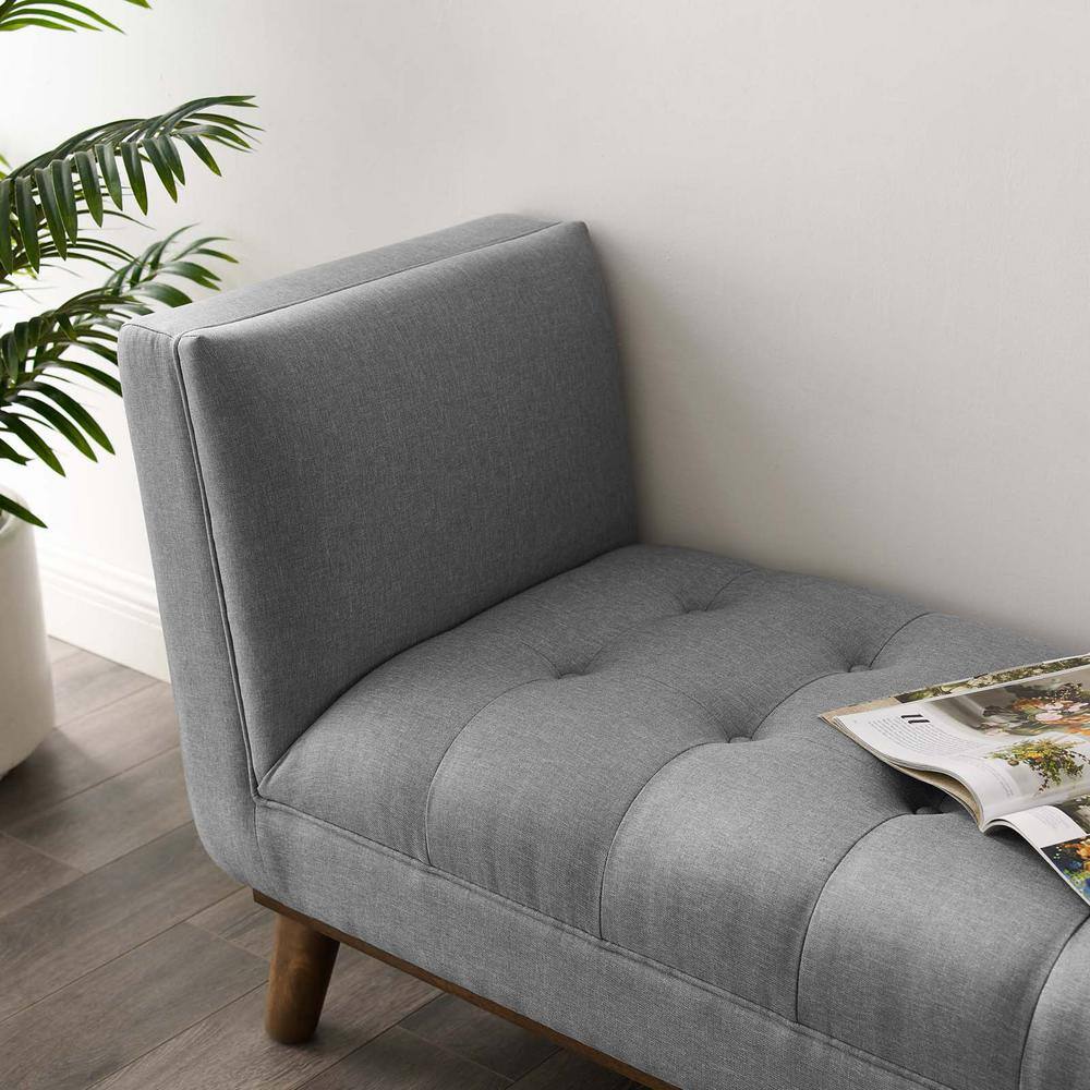 Haven Light Gray Tufted Fabric Mid-Century Accent Bench