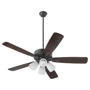 Ovation 52 in. in Matte Black 5-Blades 4-Light 9-Watt Medium Base Lamp Satin Opal Ceiling Fan