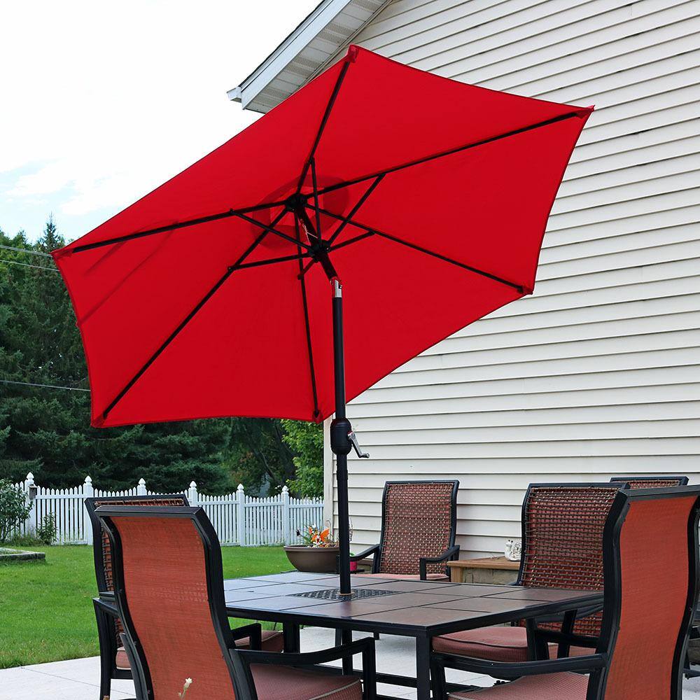 7.5' Red Aluminum Market Patio Umbrella with Tilt and Crank
