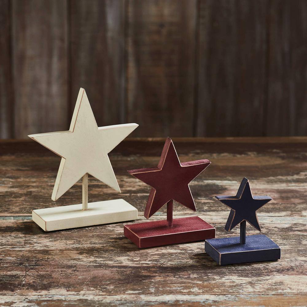 Patriotic Red, White, and Blue Wooden Stars with Display Base Set